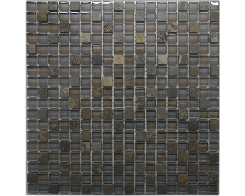 Glasmosaik mit Naturstein 30,0x30,0 cm braun grau Mosaikfliese aus Glas und Naturstein