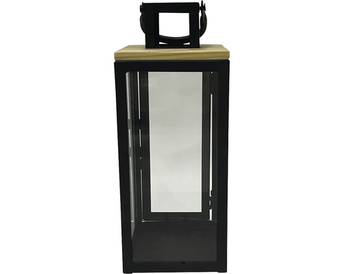 Laterne aus Metall und Glas mit Holzdeckel