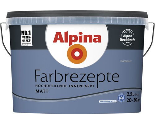 Eimer mit matter Alpina Innenfarbe Farbrezepte Nordmeer, 2,5 Liter