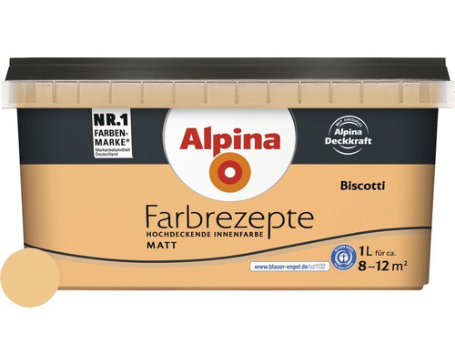 Alpina Wandfarbe Farbrezepte Biscotti 1 L Alpina Innenfarbe Farbrezepte Biscotti, matte Innenfarbe für Wände und Decken