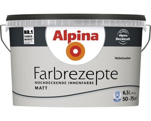 Eimer mit Alpina Farbrezepte hochdeckender Innenfarbe Matt Nebelzauber, 6,5 Liter