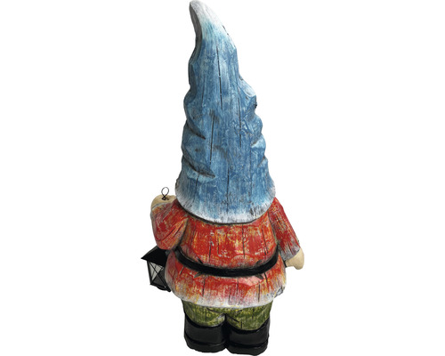 Gartenzwerg aus Holz mit Lampe, Rückansicht