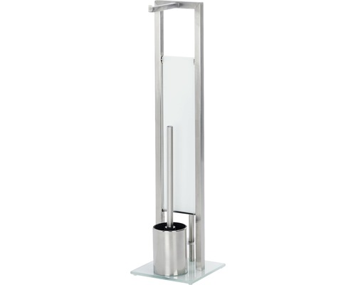 Badezimmergarnitur mit Toilettenbürste und Papierhalter aus Edelstahl und Glas