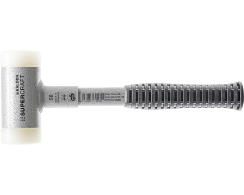 Gummihammer HALDER Supercraft Ø 50 mm, bruchsicherer Stahlrohrstiel, rückschlagfrei Schonhammer mit Kunststoffköpfen und Griff