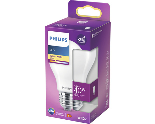 Philips LED Lampe 4,5 Watt mit E27 Sockel in Produktverpackung