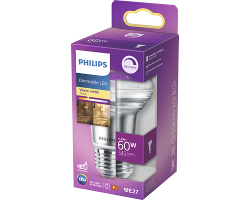 Philips LED Lampe, dimmbar, 4.5 Watt, 60 Watt Entsprechung, E27 Fassung