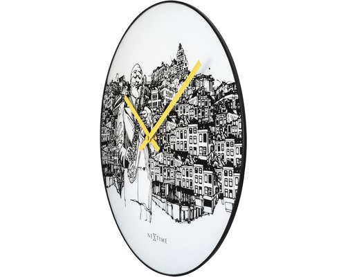 Nextime Wanduhr mit Saxophonspieler und Stadtmotiv