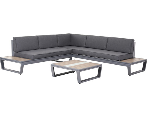 Gartenmöbelset GARDEN PLACE Amelie 5-Sitzer 3 tlg. Hellgrau aus robustem Aluminium, inkl. Auflagen