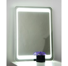 Rechteckiger Spiegel mit LED-Beleuchtung und Blumenvase