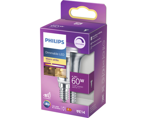 Philips LED Lampe, dimmbar, 4.3 Watt, E14 Sockel, Warmweiß