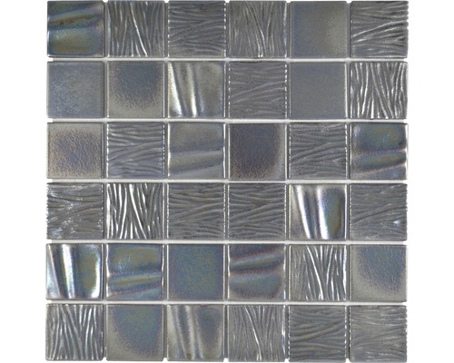 Keramikmosaik Kanran CG KN3 29,5x29,5 cm schwarz Mosaikfliese mit quadratischen Elementen und verschiedenen Oberflächenstrukturen