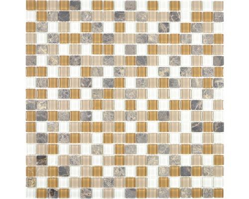 Glasmosaik mit Naturstein Crystal CM M435 30,0x30,0 cm beige braun Mosaikfliese mit Glas- und Natursteinelementen