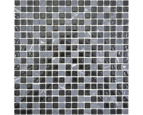 Glasmosaik mit Naturstein Crystal CM M465 30,0x30,0 cm grau schwarz