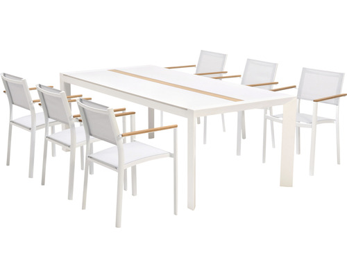 GARDEN PLACE Dining-Set Lynn 6 -Sitzer bestehend aus: 6x Stühle,Tisch Aluminium WPC Textil Holz Weiß