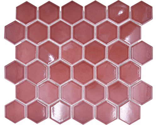 Keramikmosaik Hexagon HX 540 32,5x28,1 cm bordeauxrot glänzend