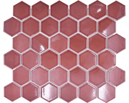Keramikmosaik Hexagon HX 540 32,5x28,1 cm bordeauxrot glänzend Mosaikfliesen in Sechseckform