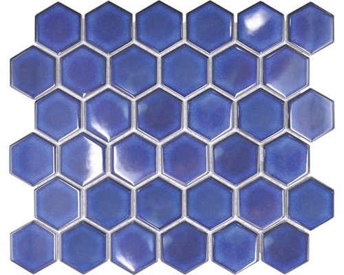 Keramikmosaik Hexagon HX 560 32,5x28,1 cm kobaltblau glänzend Sechseckige Mosaikfliese