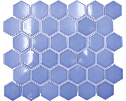 Keramikmosaik Hexagon HX 580 32,5x28,1 cm hellblau glänzend
