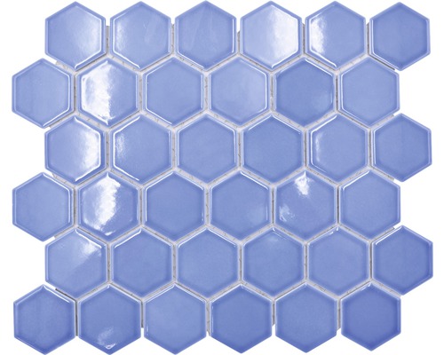 Keramikmosaik Hexagon HX 580 32,5x28,1 cm hellblau glänzend Sechseckige Mosaikfliese