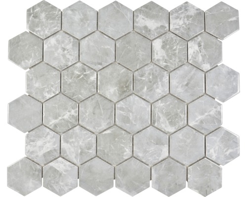 Keramikmosaik Hexagon HX Curio MG 32,5x28,1 cm grau Sechseckige Mosaikfliese aus Marmor