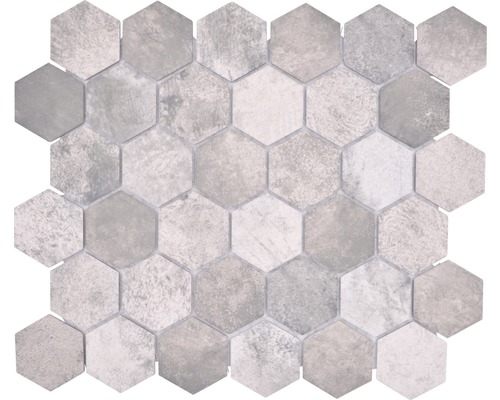 Keramikmosaik Hexagon HX Curio ZDG 32,5x28,1 cm grau Sechseckige Mosaikfliesen für Wand und Boden