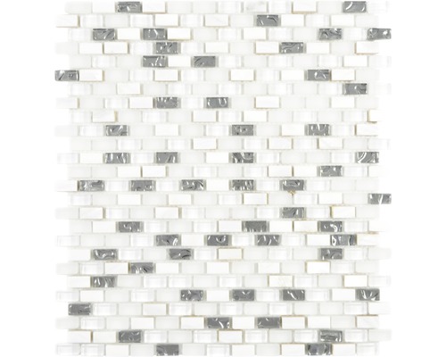 Glasmosaik mit Naturstein Crystal XCM B11S 31,0x28,5 cm weiß Mosaikfliese aus Glas und Stein