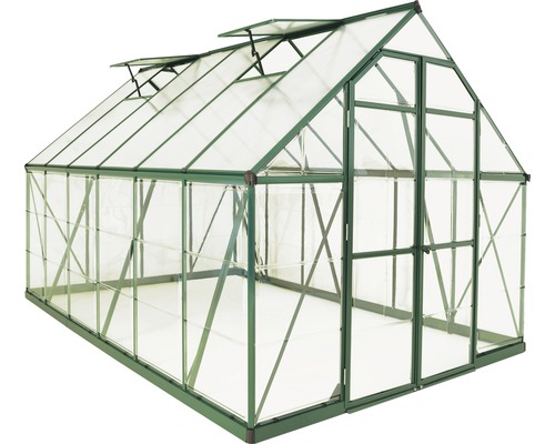 Gewächshaus mit Dachfenstern und Tür