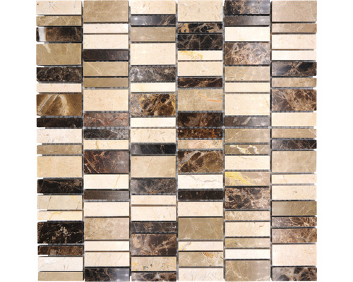 Natursteinmosaik Marmor XNM BC459 30,0x30,0 cm beige braun Mosaikfliese aus Marmor