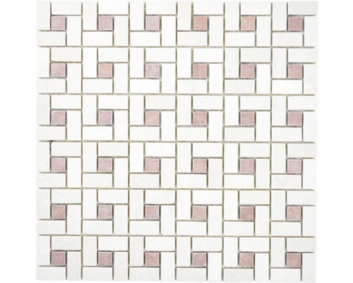 Natursteinmosaik Marmor XNM BS27 30,5x30,5 cm beige rot matt Mosaikfliese mit geometrischem Muster aus Marmor