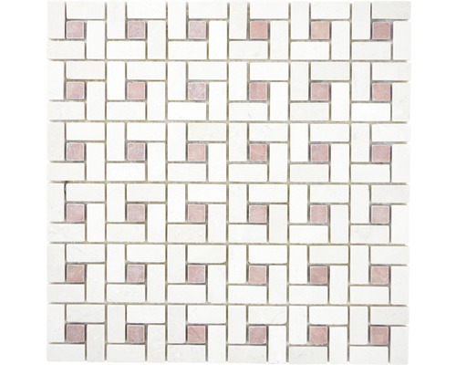 Natursteinmosaik Marmor XNM BS27 30,5x30,5 cm beige rot matt