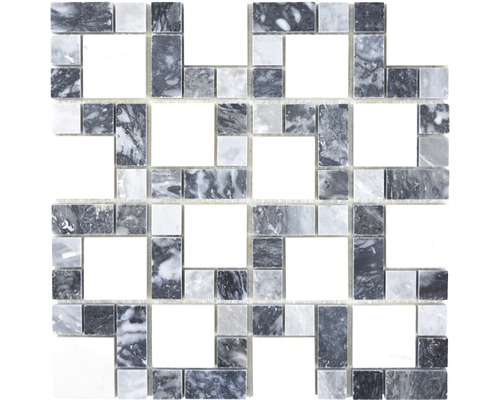 Natursteinmosaik Marmor XNM MC749 30,5x30,5 cm schwarz weiß grau