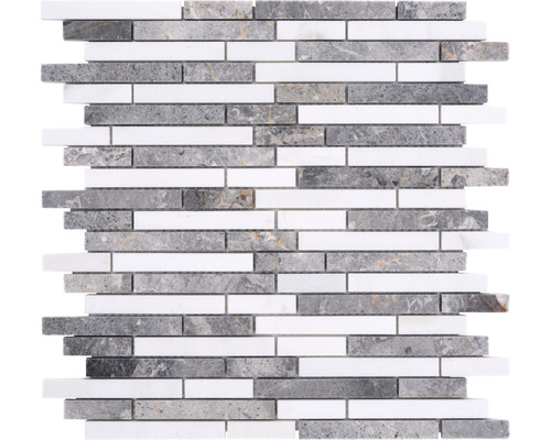 Natursteinmosaik Marmor XNM MC678 30,5x30,5 cm grau weiß Mosaikfliese aus Marmor und Naturstein