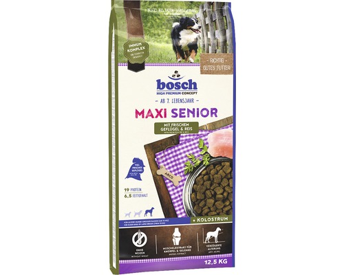 Hundefutter trocken bosch Maxi Senior Geflügel und Reis 12,5 kg Bosch Maxi Senior Hundetrockenfutter mit Geflügel und Reis, 12,5 Kilogramm