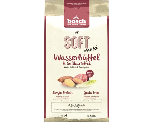 Verpackung von Bosch Soft Maxi Wasserbüffel und Süßkartoffel Hundefutter