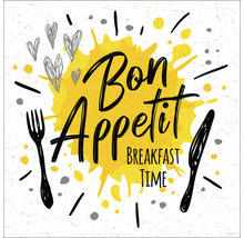 Bon Appetit Schriftzug mit Gabel und Messer Illustration