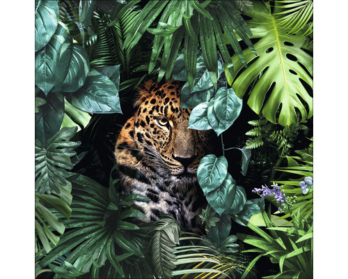 Dekoratives Wandbild mit Leopardenmotiv und Dschungelpflanzen