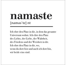 Namaste Schriftzug mit der Definition und einer Übersetzung