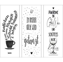 Dekorative Küchenbilder mit Kaffeetasse, Kochmütze und Weinglas Motiven