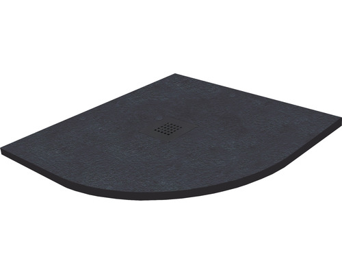 Extraflache Viertelkreis-Duschwanne KMB90 90x90x2,6 cm Kunstmarmor anthrazit Schwarze Duschwanne mit viertelkreisförmigem Design und quadratischem Abfluss
