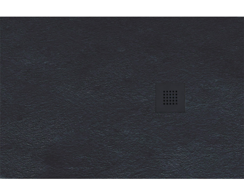 Schwarze Duschwanne mit quadratischem Abfluss