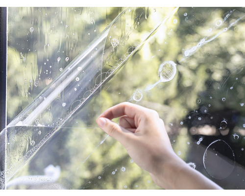 Anbringen einer transparenten Fensterfolie auf einer Glasscheibe