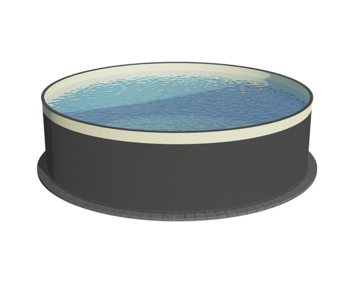 Aufstellpool Stahlwandpool Planet Pool rund Ø 350x90 cm ohne Zubehör anthrazit mit Overlap-Folie sand