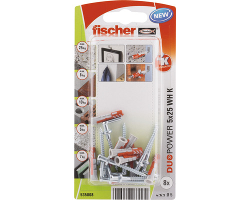 Fischer Dübel DuoPower 5x25 mit Schrauben, 8 Stück