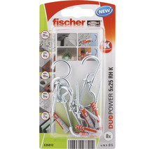Fischer Dübel DUOPOWER 5x25 mit Haken, 8 Stück, zur Befestigung an verschiedenen Oberflächen