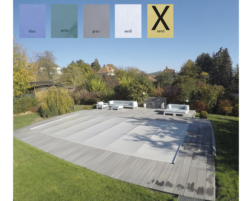 Rollabdeckung Flex für Pools sand 6 x 3 m für Sommer und Winter Abgedecktes Schwimmbecken im Garten mit Farbauswahl für Poolabdeckung