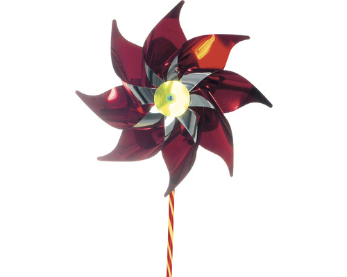 Windrad mit blumenförmigen Rotorblättern auf einem Stab