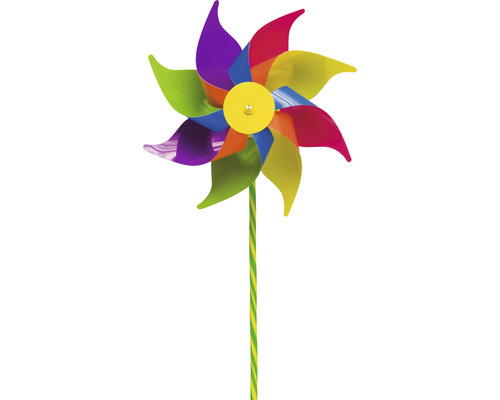 Buntes Windrad mit gelbem Knopf in der Mitte