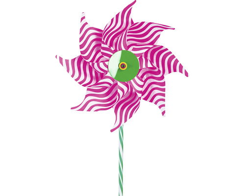 Windrad mit rosa-weißen Streifen und einem grünen Mittelteil