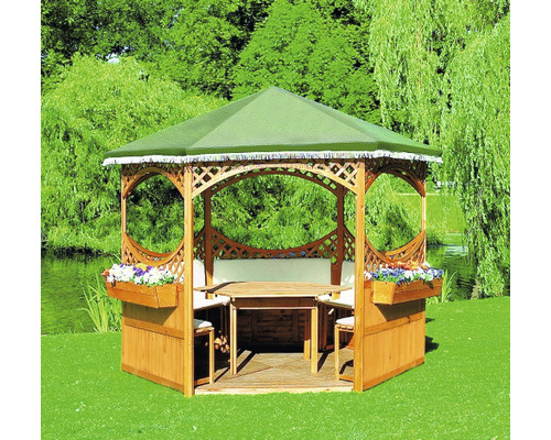 Pavillon Palma grünes Foliendach 308 x 308 x 260 cm Holz Polythylen grün inkl. Möbel