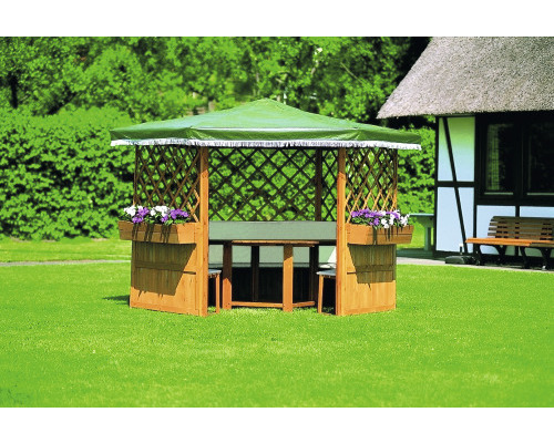 Gartenlaube Marburg 309 x 309 x 211 cm Holz Polyethlen grün inkl. Möbel Auflagen Umhang